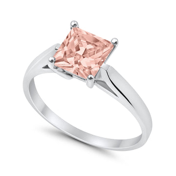 Solitaire Princess Simulated Morganite Wedding Ring 925 Sterling Silver